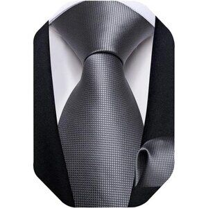 Mens Solid Color Tie & Pocket Square Set Woven Silk Plain Necktie & Handkerchief